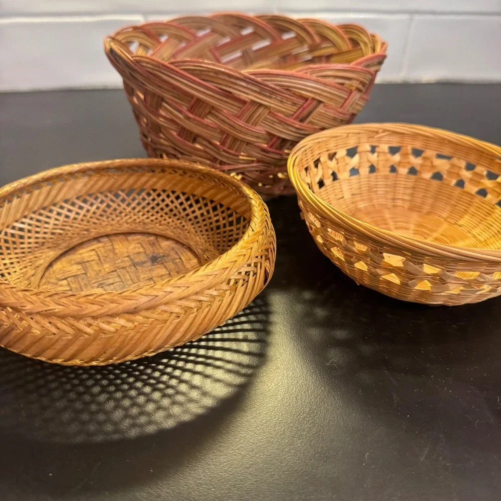 Woven Baskets Home Decor Set of 3 Brown Tan Mixed Weave Boho Rustic